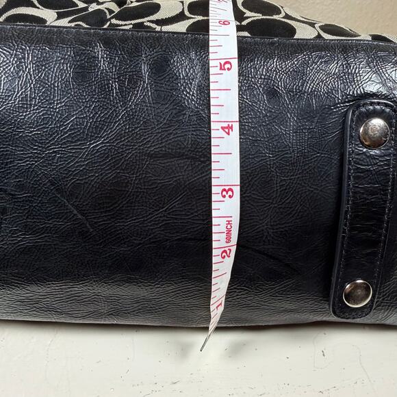 Coach Ashley Signature Sateen Large Satchel handbag F15443 in black and taupe. - Picture 6 of 16